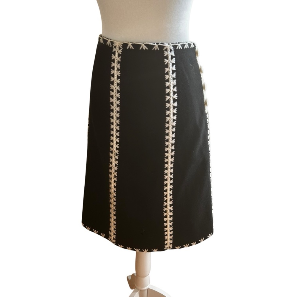 ETCETERA skirt womens 14 embroiderd soft wool blend a-line boho black cream work - Picture 8 of 15